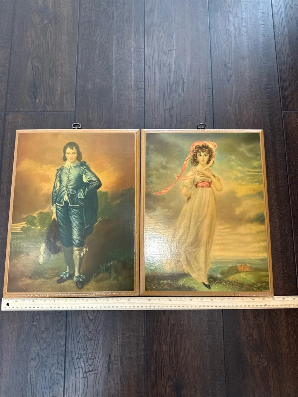 Vintage 2 Decopage On Wood W/hooks -Blue Boy (Gainsborough) & Pinkie (Lawrence)